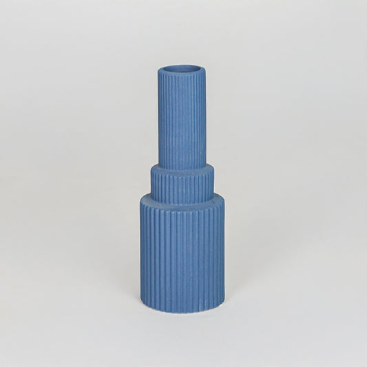 Shaft Blue Ribbed Ceramic Vase - Large