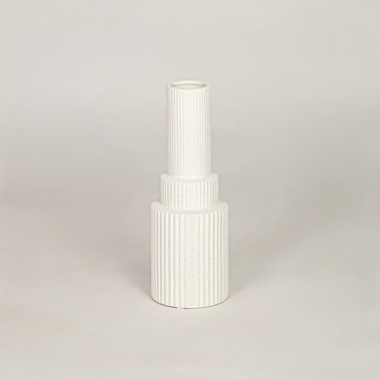Shaft White Ribbed Ceramic Vase - Large