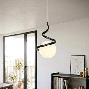 Spiral Glass Ball Pendant Light - Black