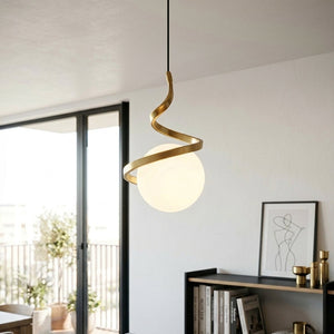 Spiral Glass Ball Pendant Light - Gold