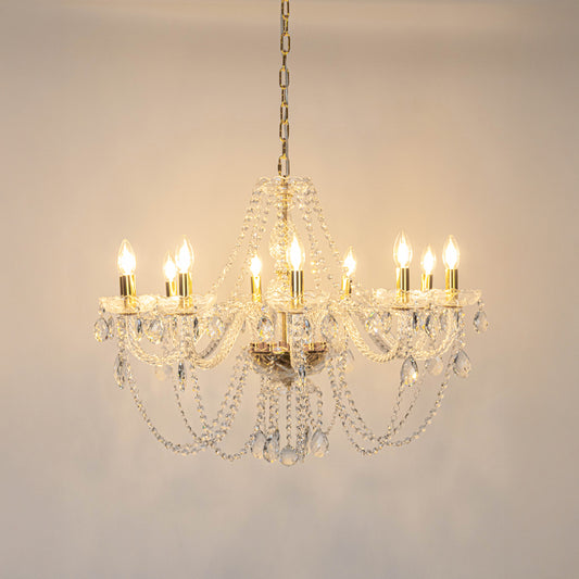 Stemma Cognac Glass 10-Light Crystal Chandelier - Transparent & Gold