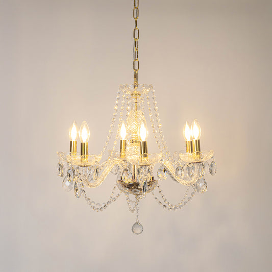Stemma Cognac Glass 6-Light Crystal Chandelier - Transparent & Gold