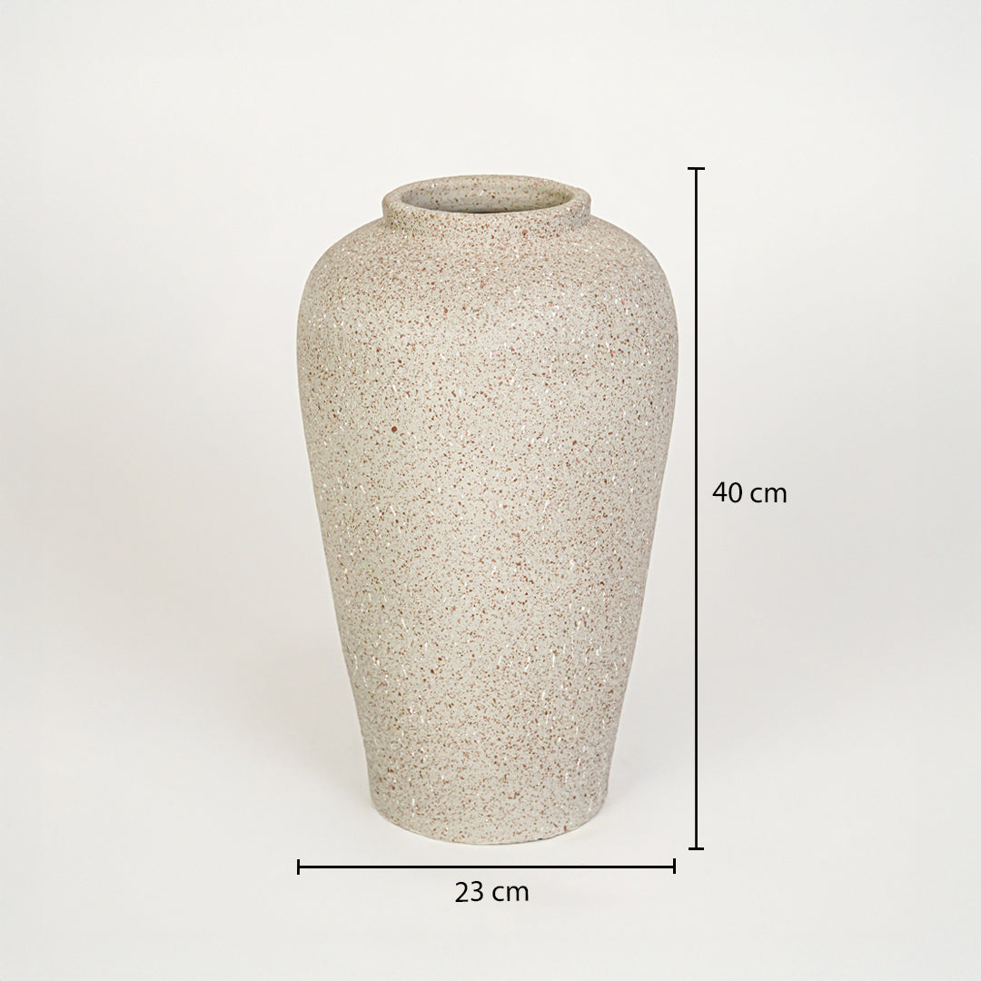 Dimension image of beige ceramic floor vase measuring 40 cm for modern home decor with matte finish styling.