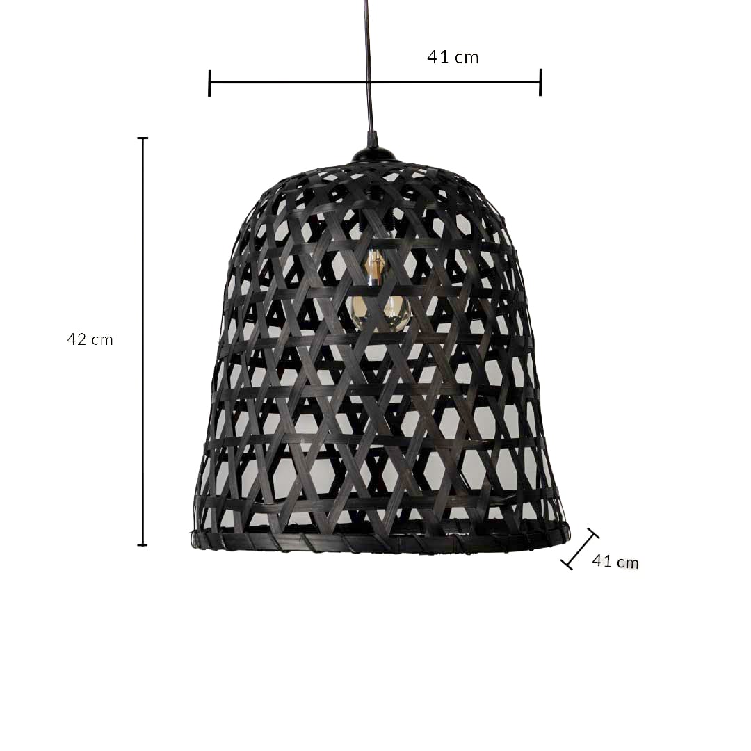 Black rattan pendant light dimension image showing 42 cm height and 41 cm width for accurate product reference.