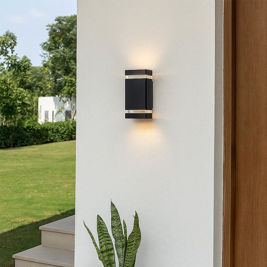 Modern rectangular black wall light adding a sleek accent to contemporary walls with subtle up and down glow.