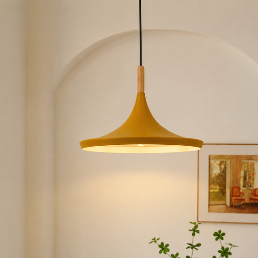 Wood Tip Pendant Lamp - Round & Yellow