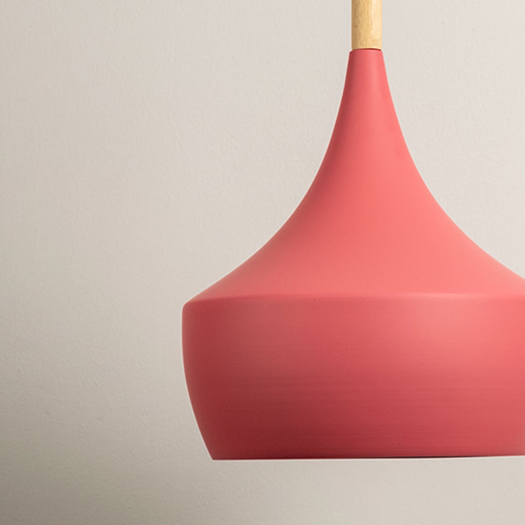 Wood Tip Pendant Lamp - Dome & Pink Closeup