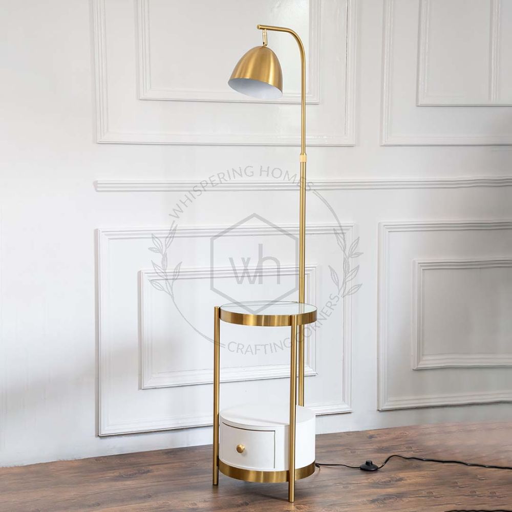 Aster Golden Metal Floor Lamp with Shade Standing 5Ft Height