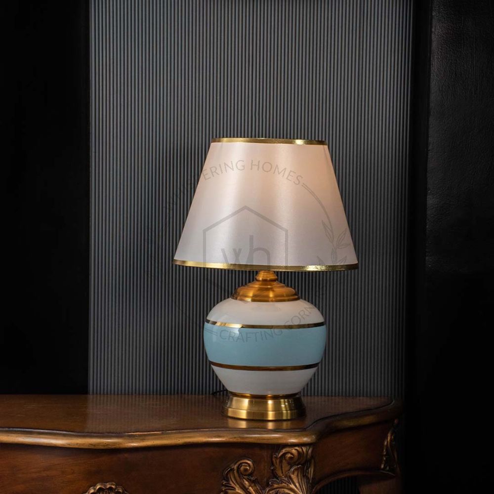 Evald Blue Ceramic Table Lamp with White Shade