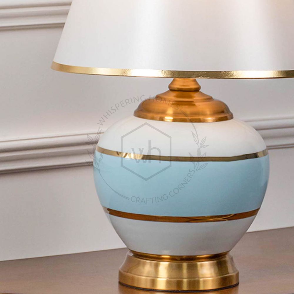 Evald Blue Ceramic Table Lamp with White Shade
