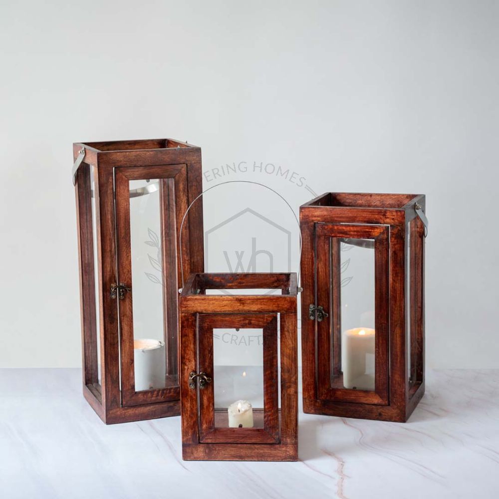 Fibrous Brown Wooden Lantern Small