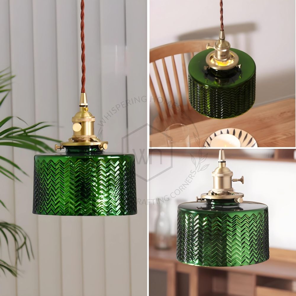 Laminae Emerald Green Glass Hanging Light Japanese Style