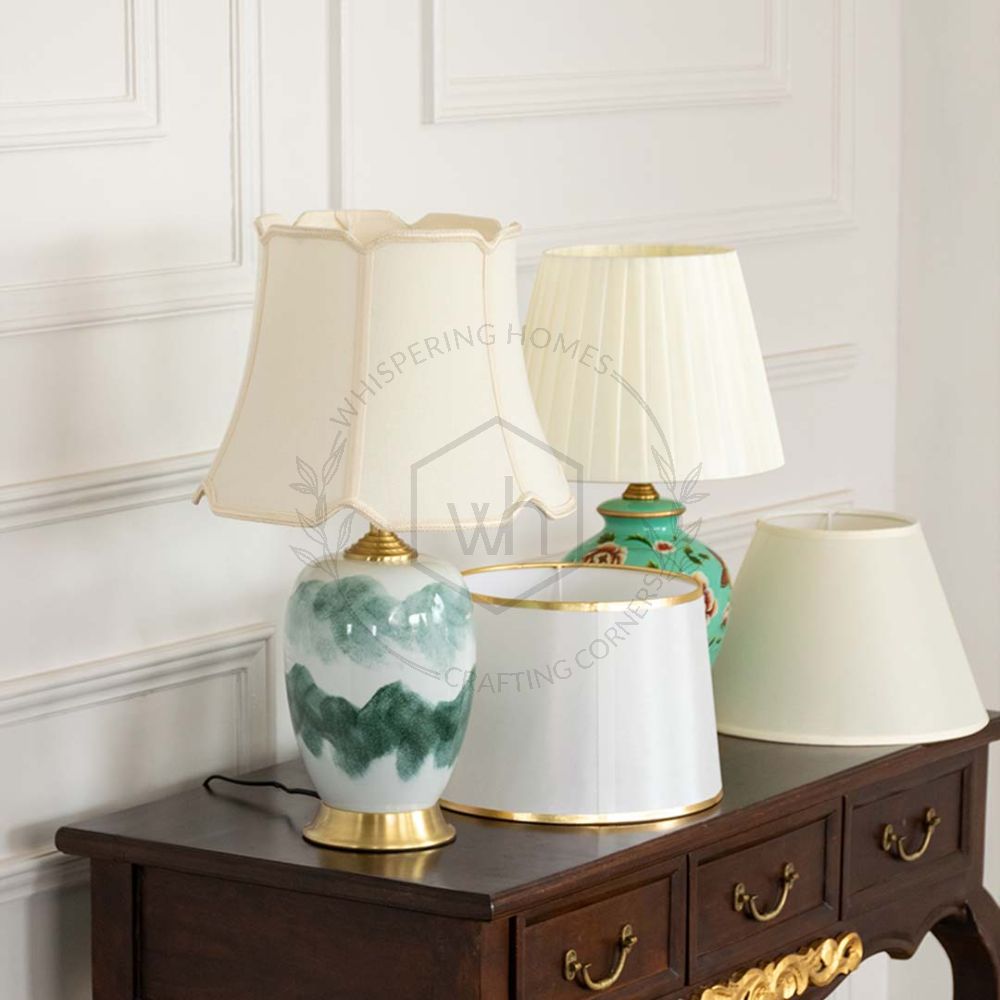 Lhotse Green Ceramic Table Lamp with White Shade