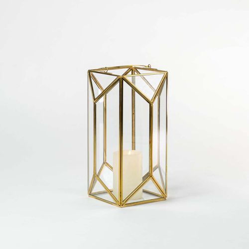 Glass Terrarium Gold Metal & Glass Geometric Candle Lantern-Large