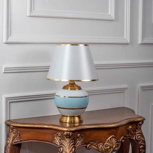 EVALD BLUE CERAMIC TABLE LAMP WITH WHITE SHADE