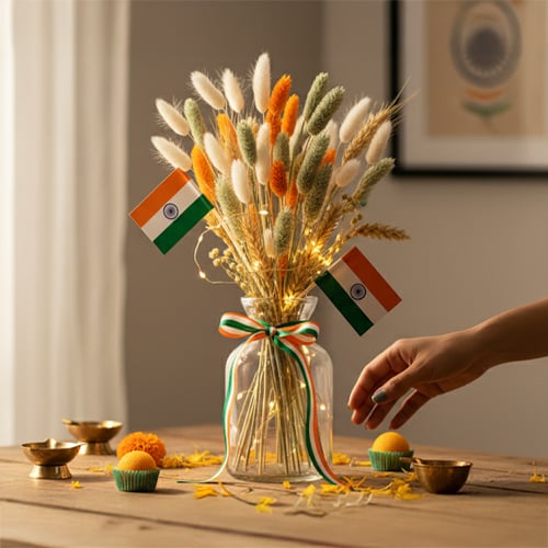 Independence Day decoration ideas with tricolor decor flowers and festive home styling inspiration.