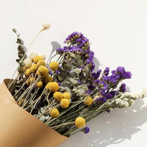 Dried and fresh flower bouquet comparison with natural textures and aesthetic floral decor styling ideas.