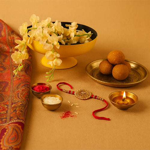 Raksha Bandhan gift ideas with rakhi sweets and festive decor for joyful sibling celebration inspiration.