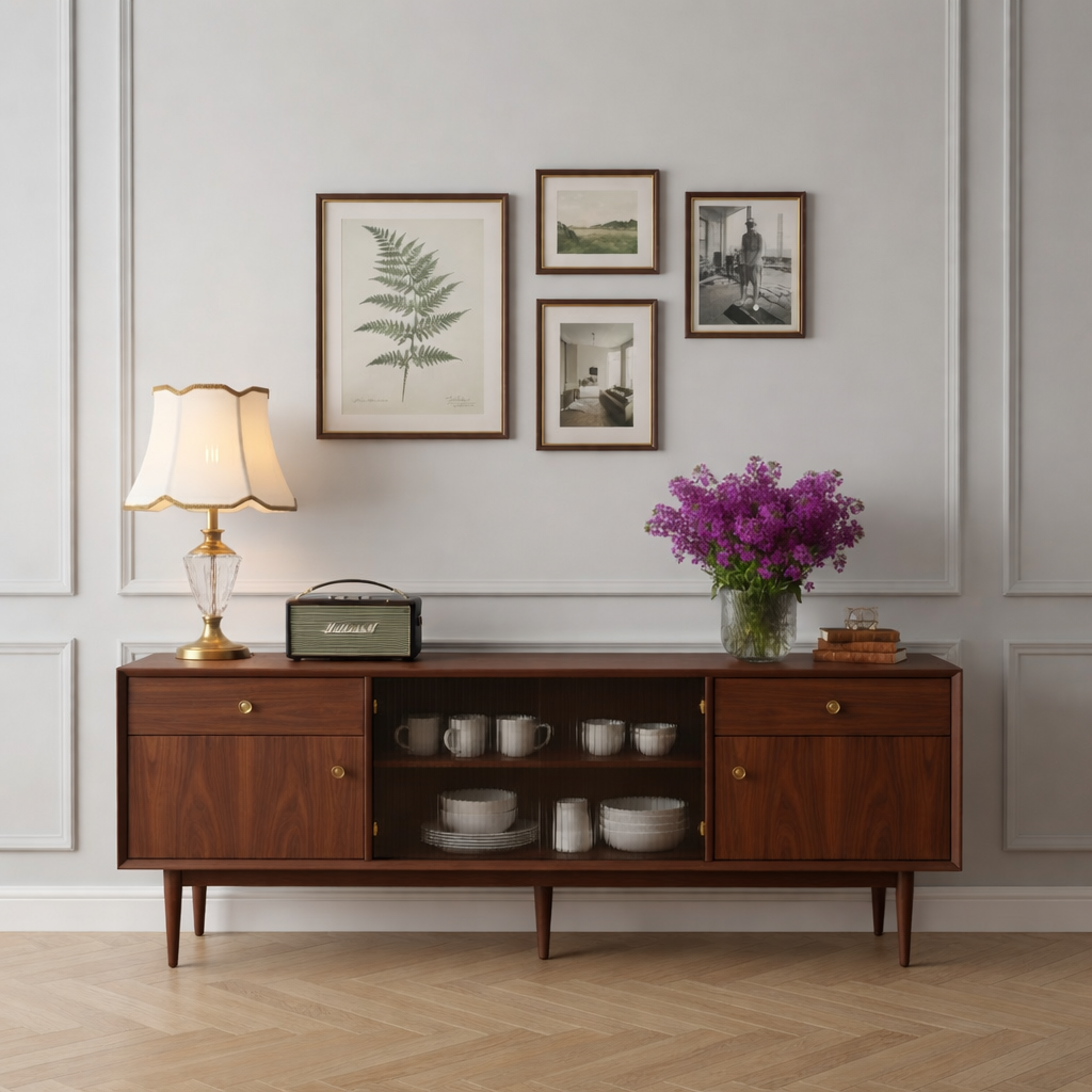 Console table styling ideas with elegant decor vases frames and modern home interior inspiration.