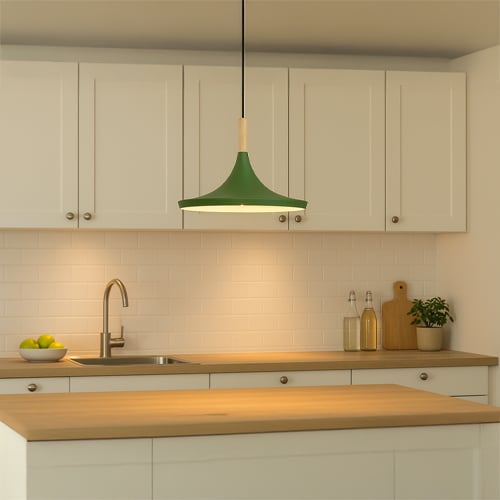 Vastu compliant kitchen design with proper lighting layout and organized space for positive energy and balance.