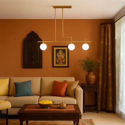 Modern wall decor setup with stylish elements and warm tones enhancing contemporary home interior design ideas.