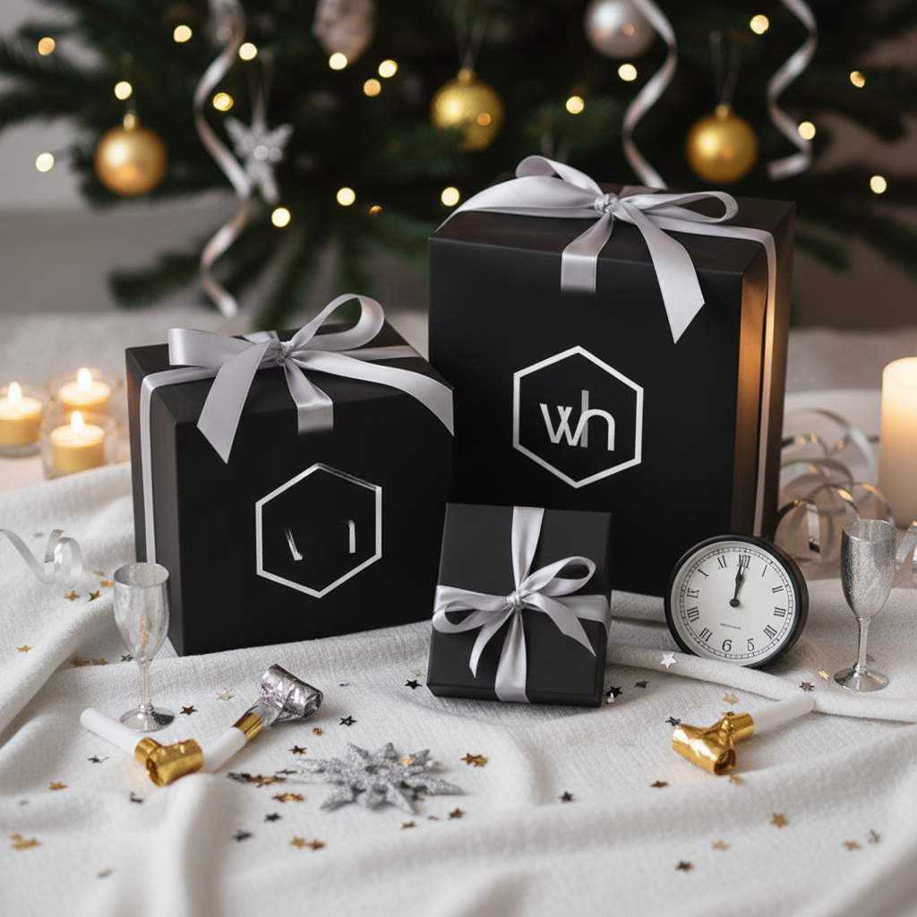 New Year gift ideas with elegant decor stylish presents and festive celebration inspiration.