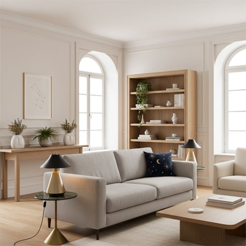 Modern living room interior with sofa neutral tones and stylish decor reflecting personalized home design ideas.
