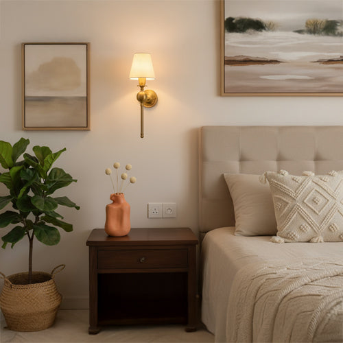Stylish bedroom design with cozy bedding warm lighting and modern decor creating comfortable home ambiance.