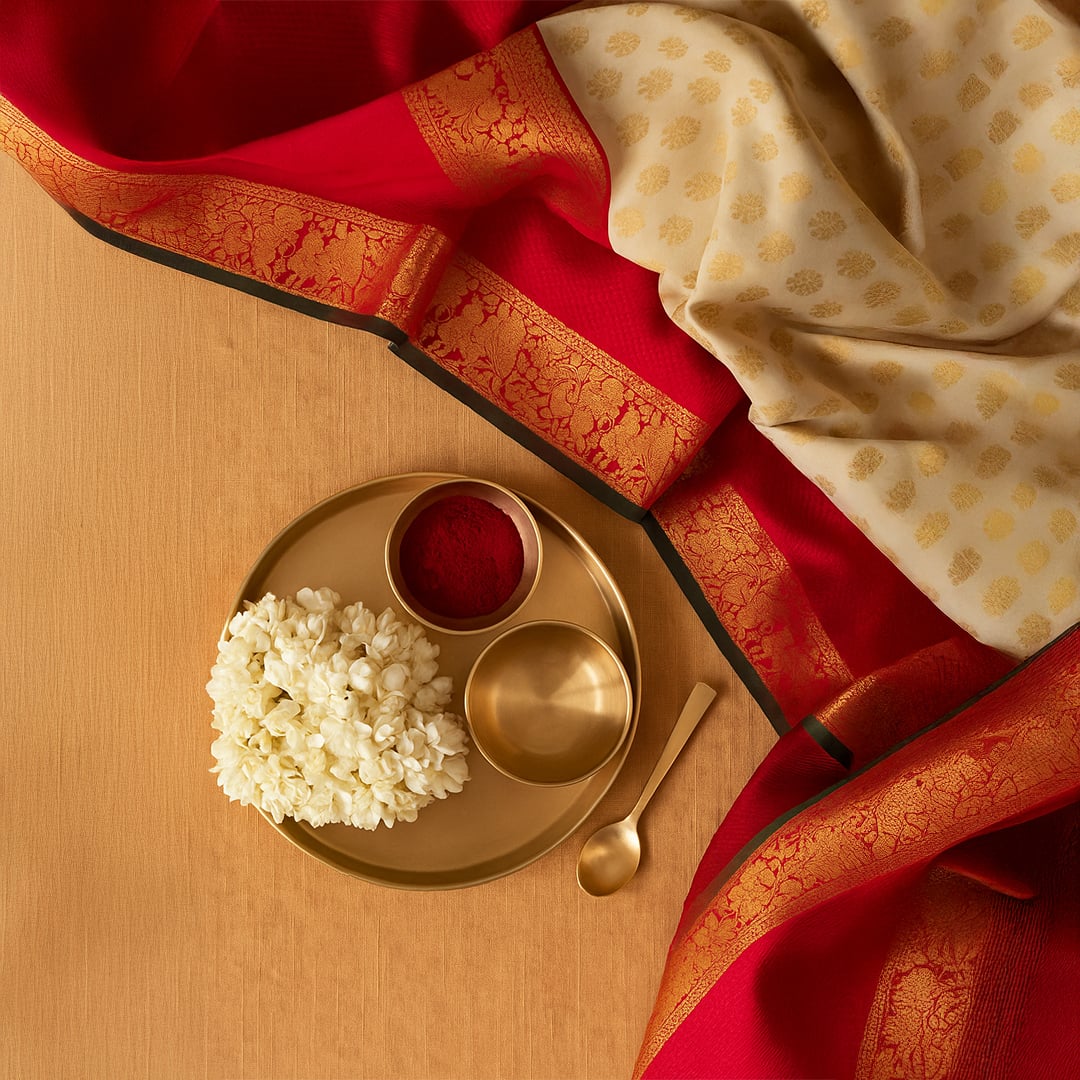 Navratri decoration ideas with festive thali diya flowers and traditional home decor styling inspiration.