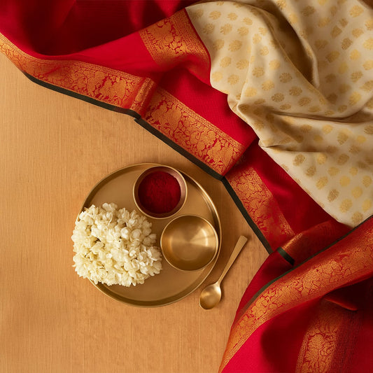 Navratri decoration ideas with festive thali diya flowers and traditional home decor styling inspiration.