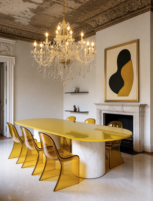 Premium dining room chandelier hanging above a set table