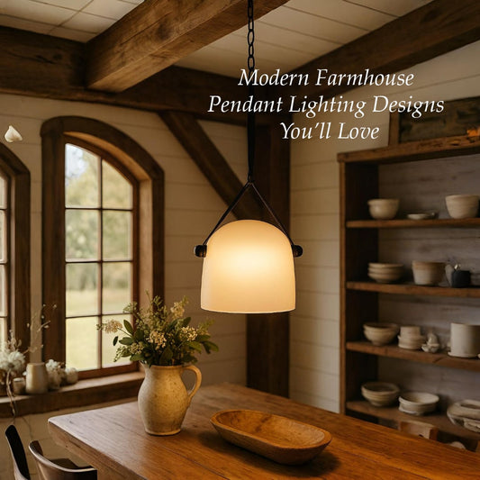 Modern farmhouse pendant lighting ideas with warm kitchen setup and stylish interior decor inspiration.