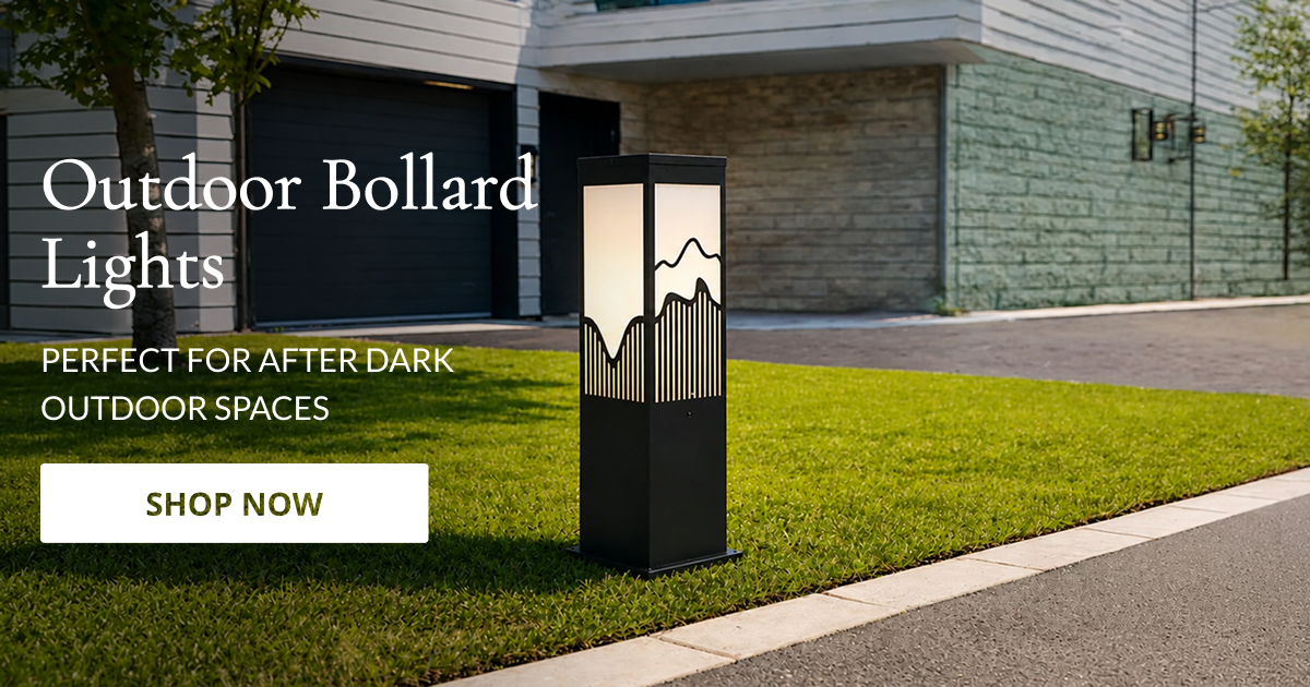 Modern outdoor bollard lights illuminating a garden pathway with decorative landscape lighting.