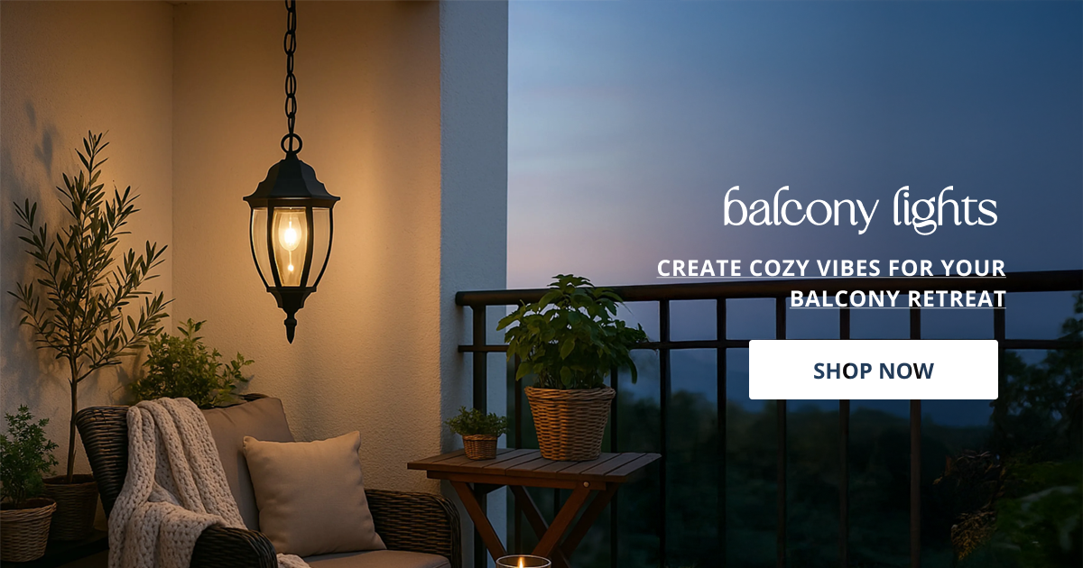 Balcony lights with outdoor wall lantern design perfect for patio terrace seating area and exterior home decor.