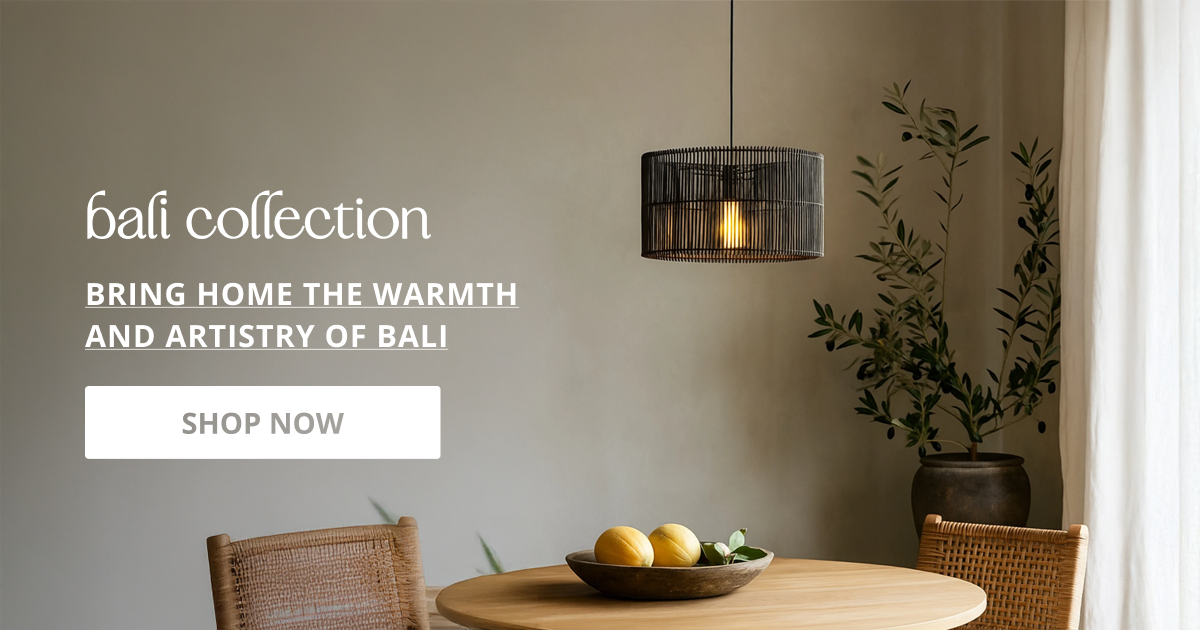 Bali collection with natural decor elements and warm lighting perfect for tropical inspired home interior styling.