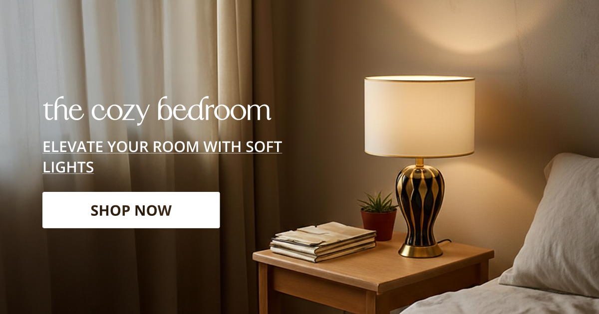 Bedroom decor styled with bedside lamp and soft tones creating warm relaxing modern sleeping space ambiance.