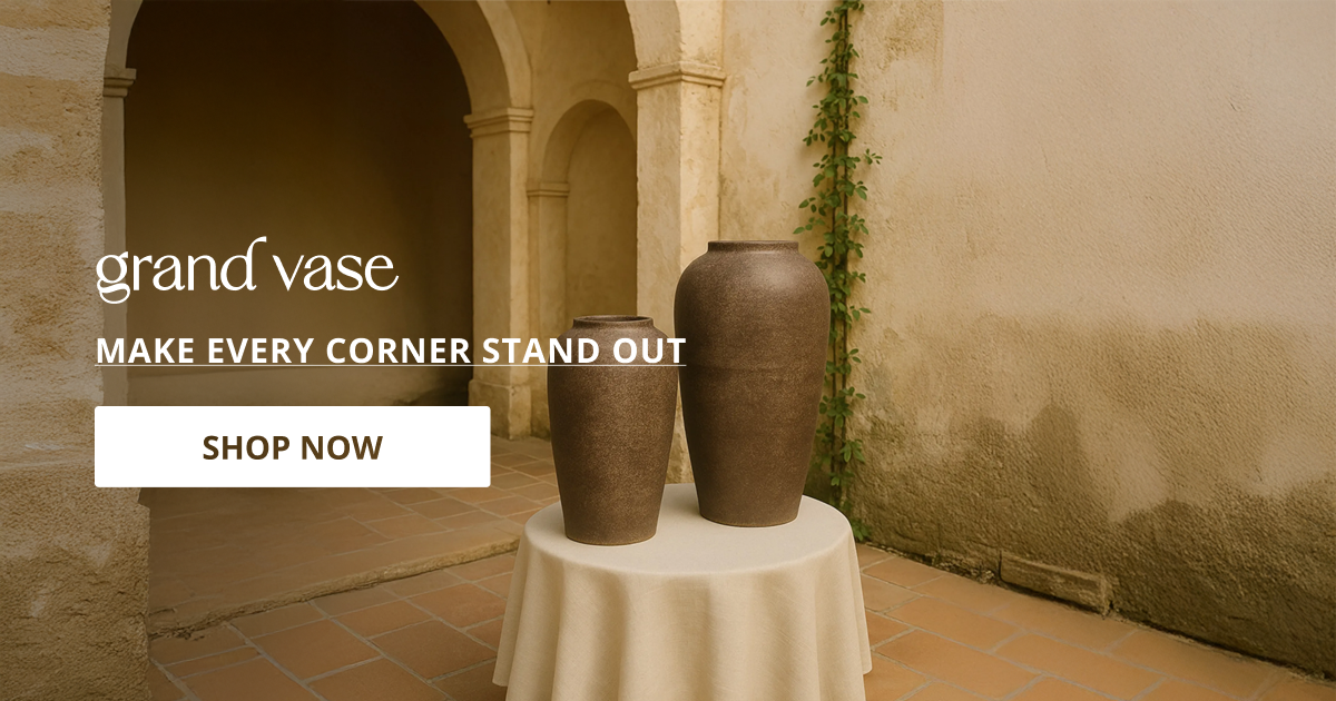 Big flower vase with tall decorative design perfect for floor decor living room styling and elegant home interior.