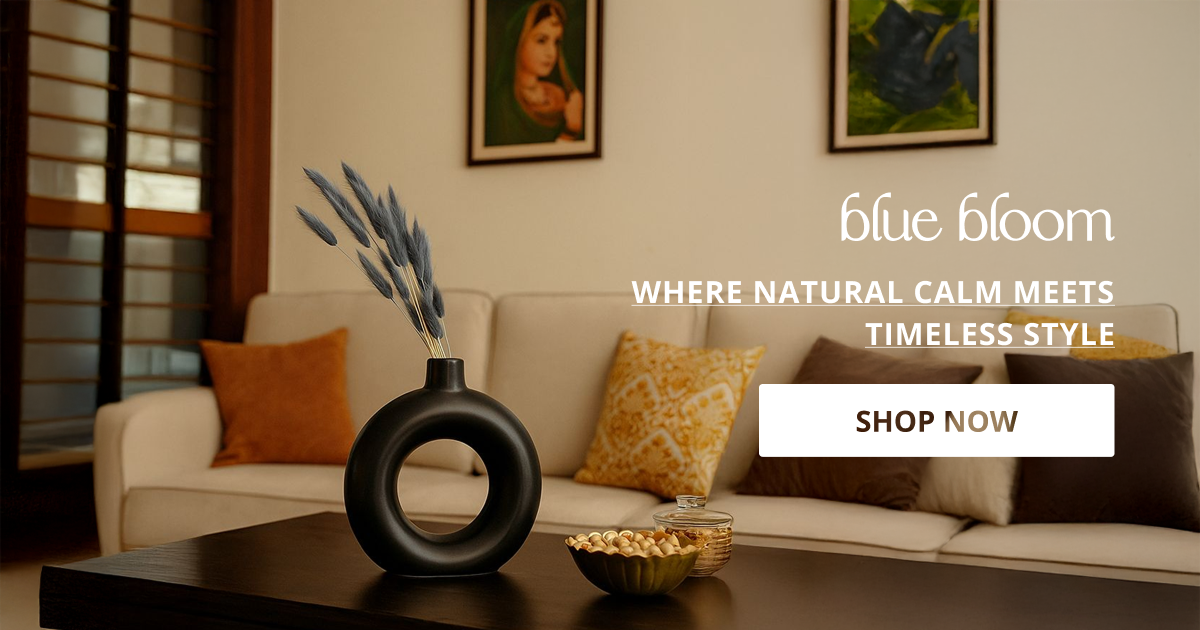 Blue dried grass with colored decorative stems perfect for vase decoration table styling and modern home decor.