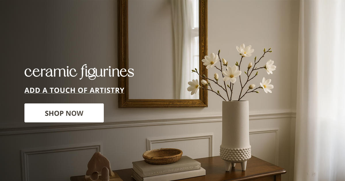 Ceramic figurines with elegant decorative design perfect for table decor living room styling and modern home interior.