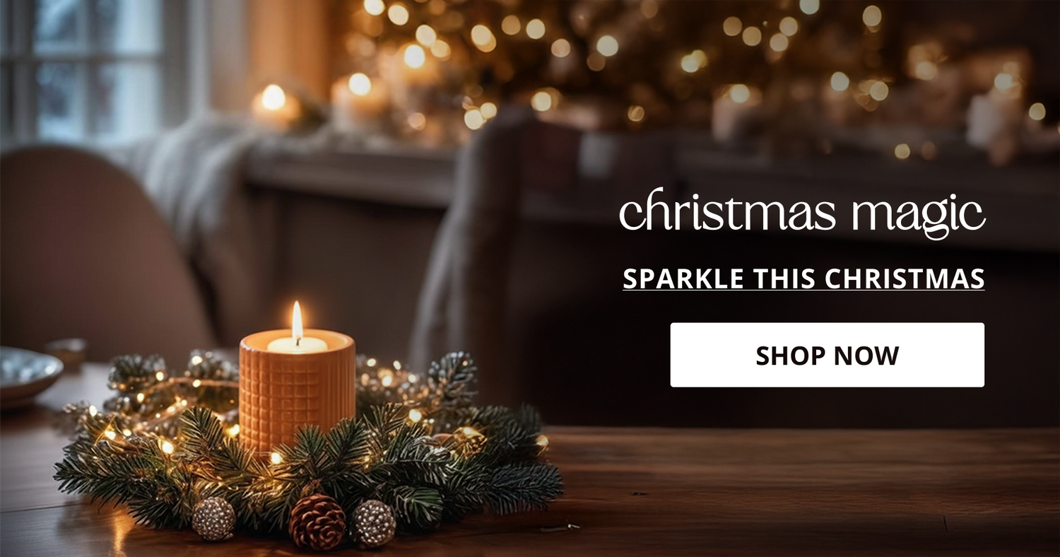 Christmas decor with candles lights and festive accessories perfect for holiday decoration and winter home styling.