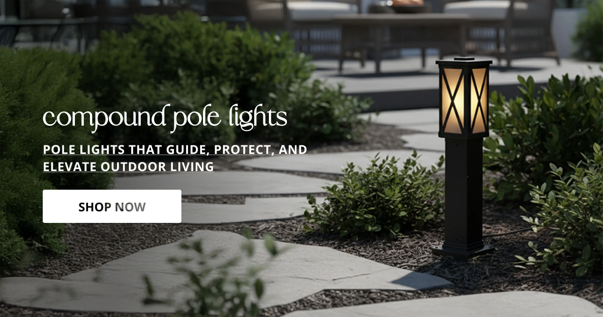 Compound pole lights with tall outdoor design providing bright lighting for garden boundary and exterior decor.