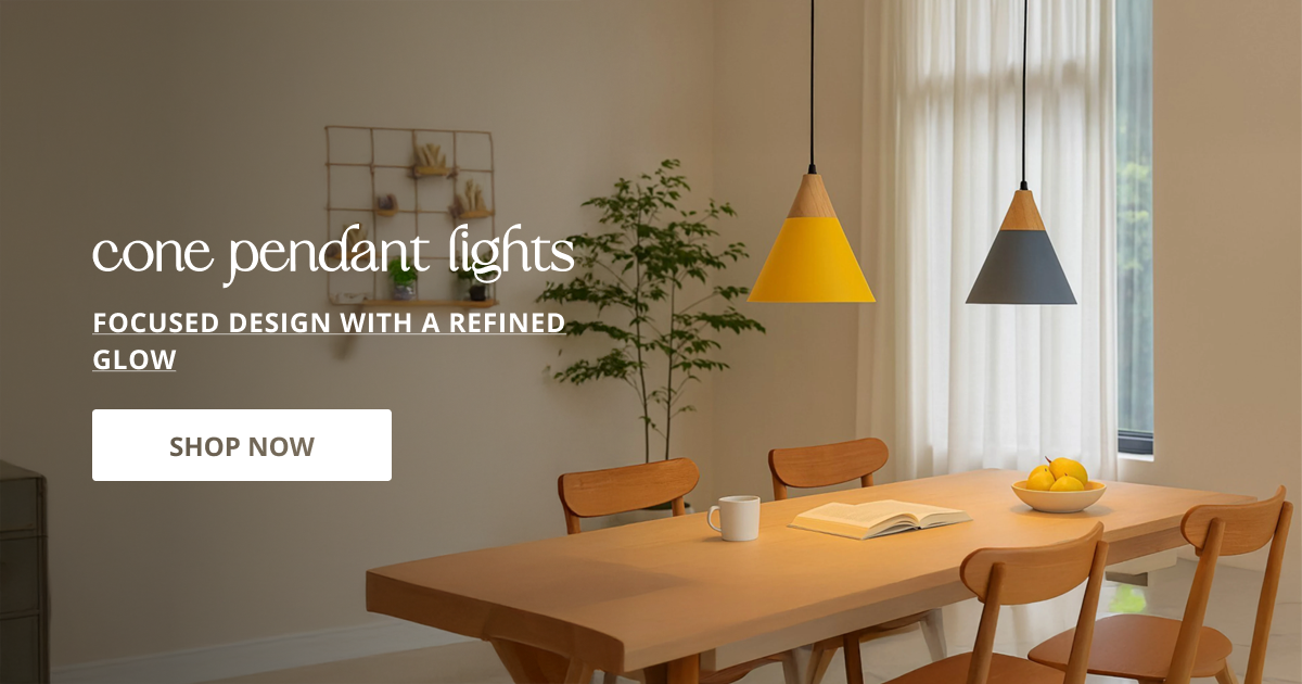 Cone pendant lights with modern hanging design perfect for dining table kitchen counter and home lighting decor.