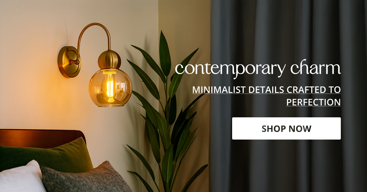 Contemporary decor style styled with modern wall light and plant creating sleek minimal elegant interior look.
