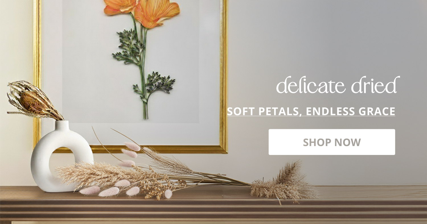 Natural dried flowers in decorative arrangement ideal for vase styling and aesthetic home decor with soft earthy tones.