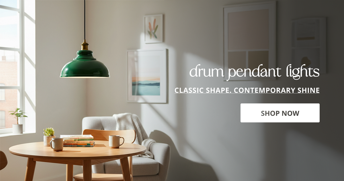 Drum pendant lights styled above dining space creating balanced ambient lighting for modern home decor.