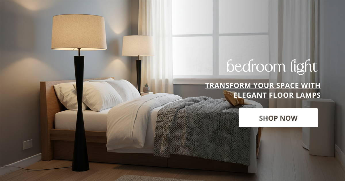 Bedroom floor lamp with soft warm lighting perfect for bedside corner decor and cozy interior styling.