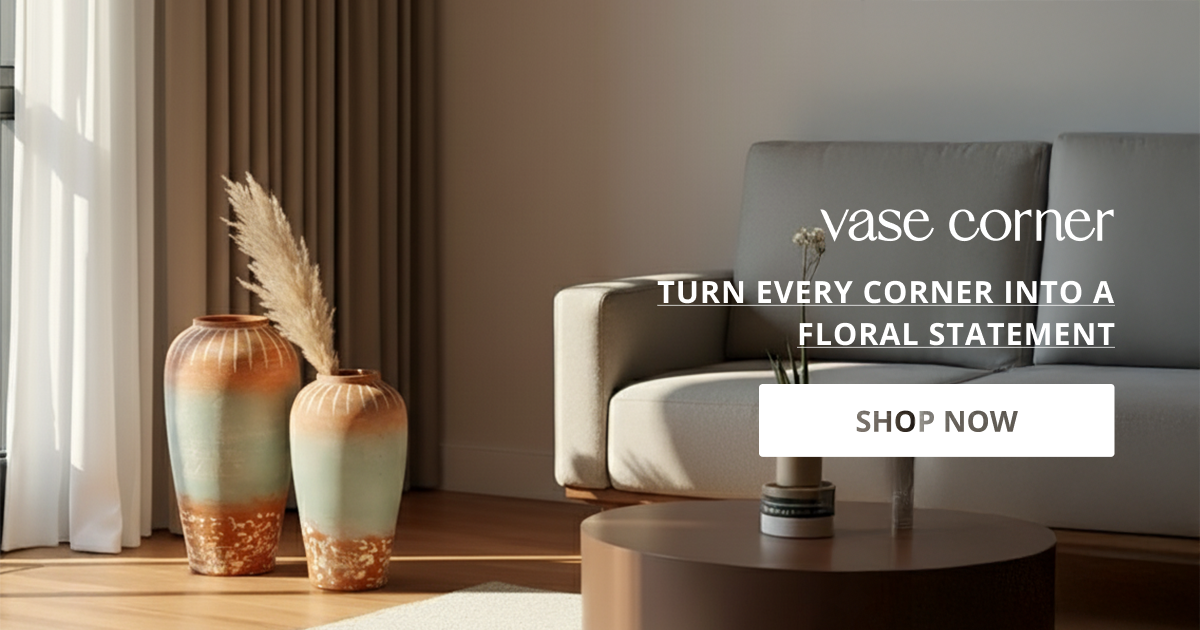 Flower vase for corner with tall decorative design perfect for living room floor styling and elegant home decor.