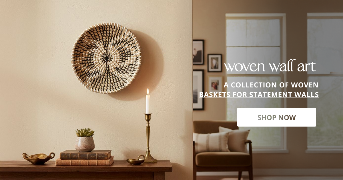 Grass basket wall decor with natural woven design perfect for wall styling and earthy home interior decor.