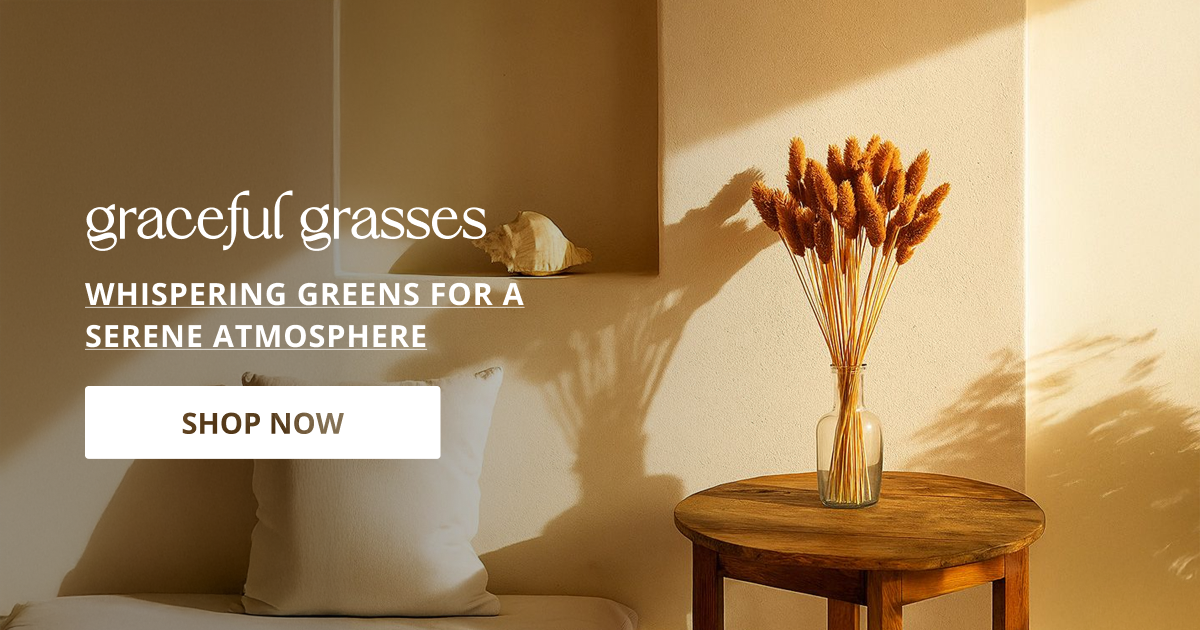 Natural dried grasses in decorative vase arrangement adding soft texture and earthy feel to modern home decor.