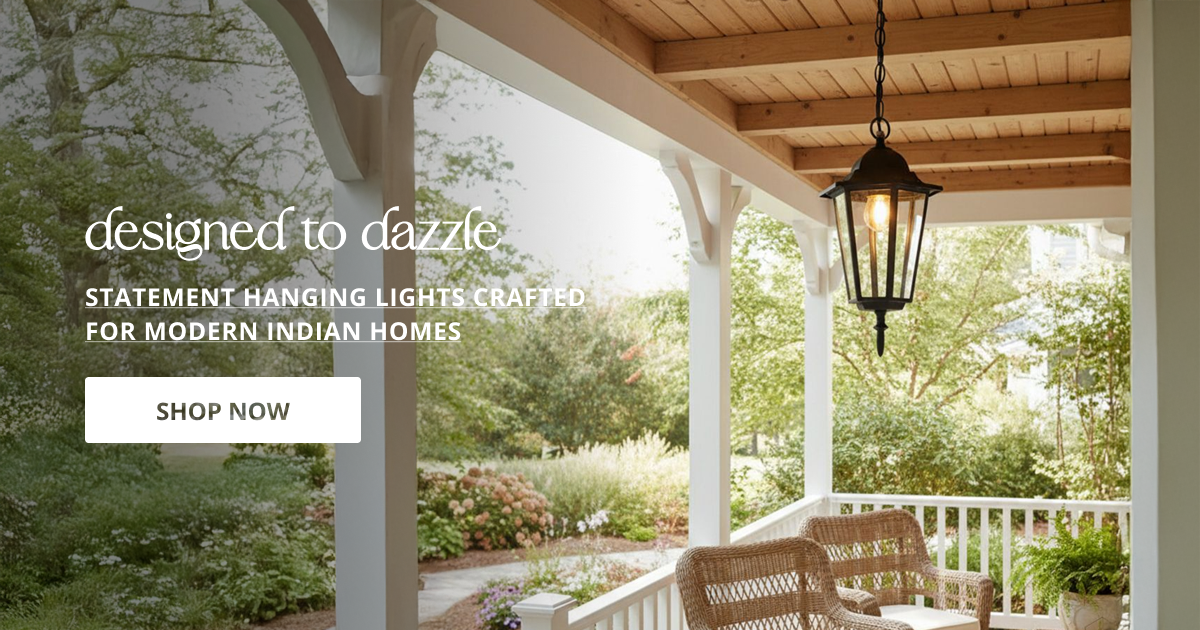 Hanging lights for home styled on porch creating warm inviting outdoor lighting for modern home exterior.